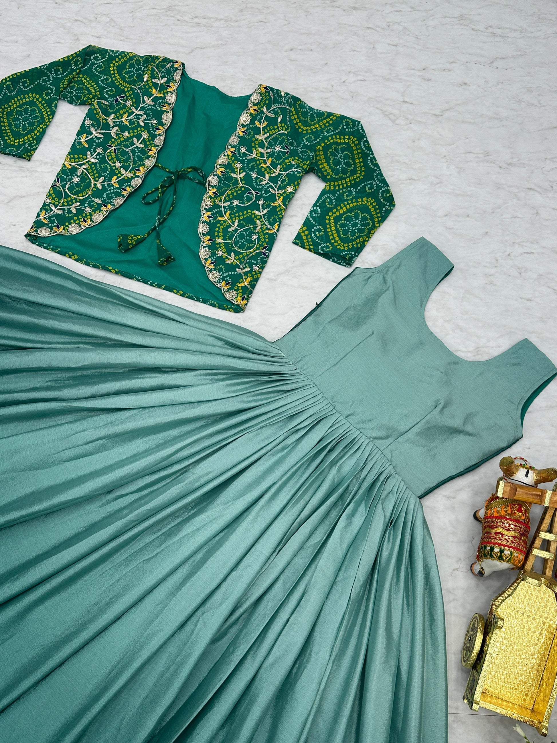 Product Image - Designer Bandhej Jacket & Long Gown - Exclusive Ethnic Wear