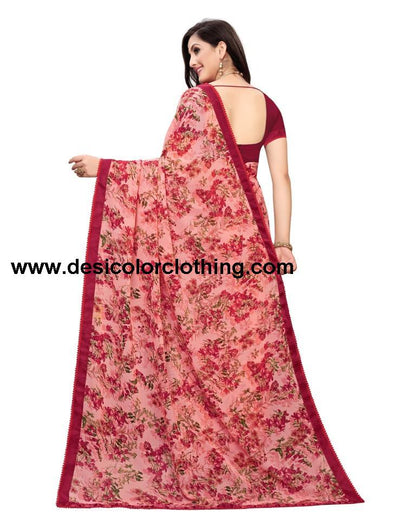 Pink Printed Georgette Saree