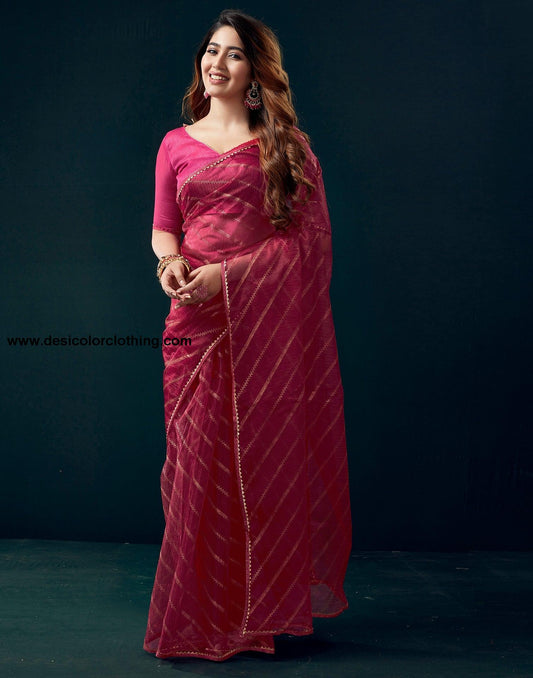 Dark Pink Chiffon Plain Saree