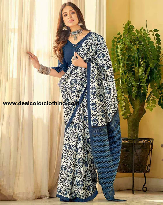 White Silk Printed Sarees