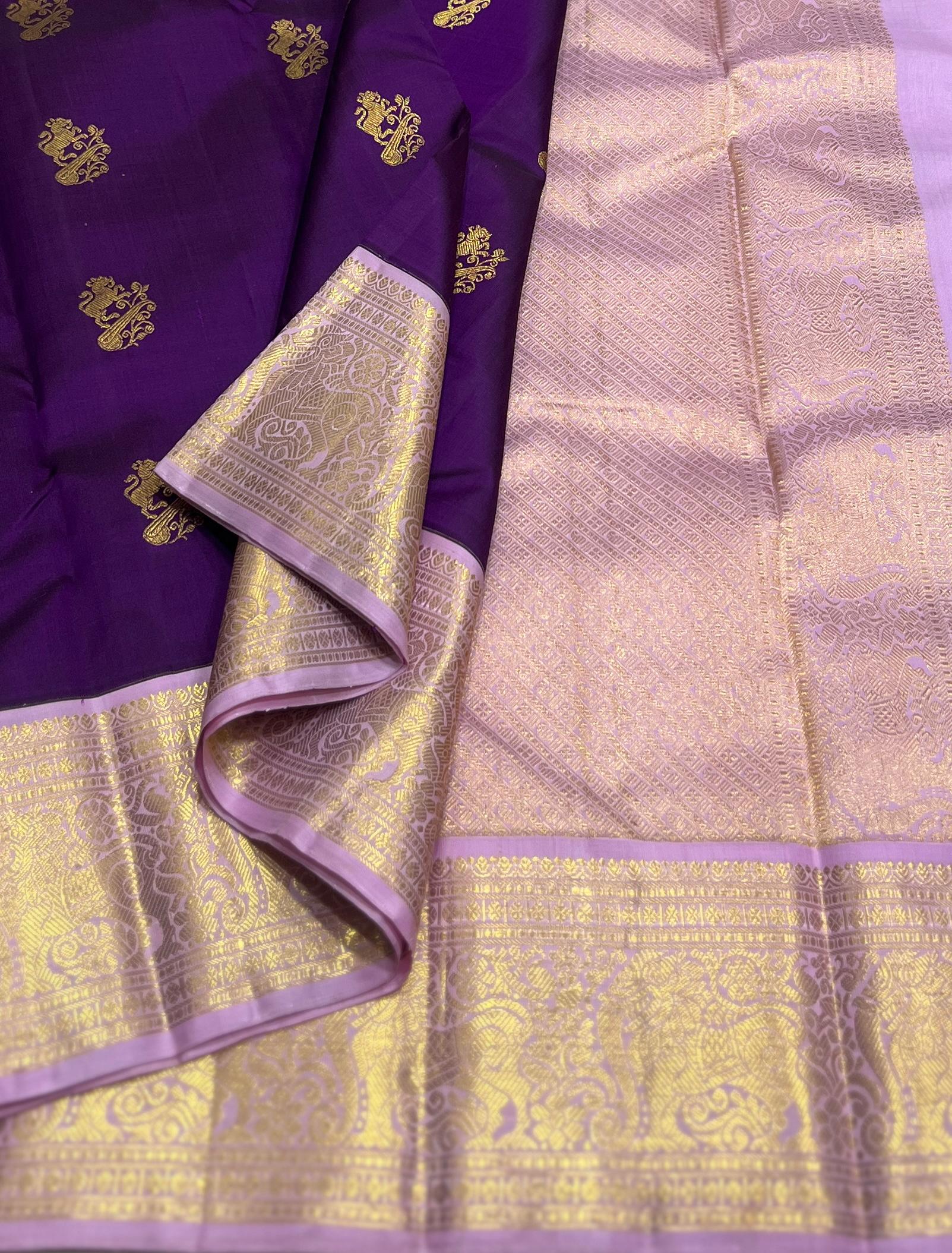 Product Image - Pure Kanchipuram Handloom Silk Saree with Double-Side Kuttu Border