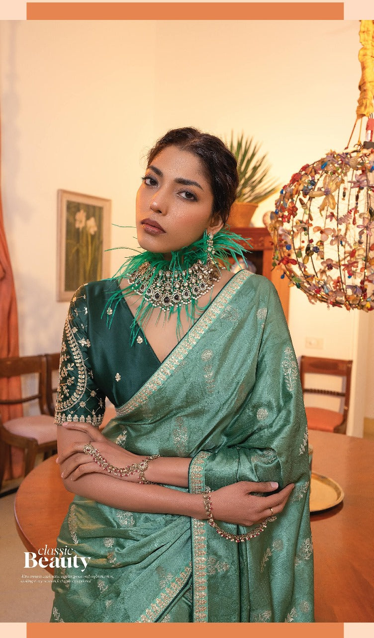 Product Image - Kamya Silk Designer Saree by Kira - Pure Satin with Hand Dyeing & Embroidery