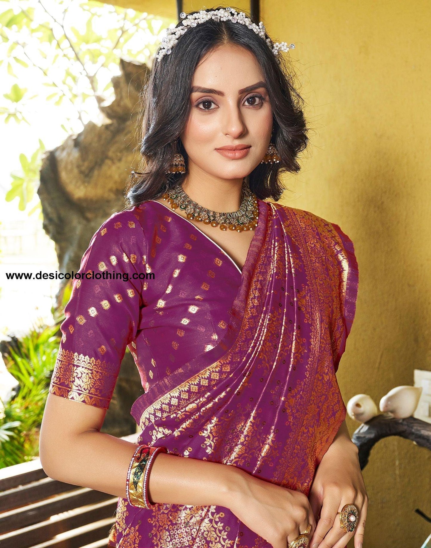 Wine Jacquard Silk Saree
