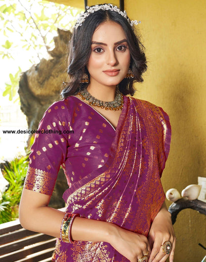 Wine Jacquard Silk Saree