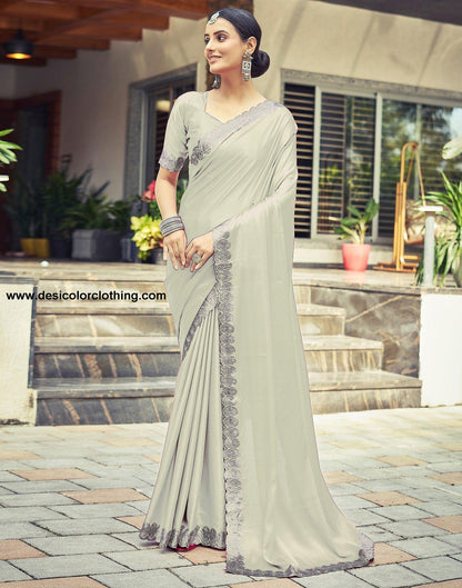 Beige Plain Silk Saree