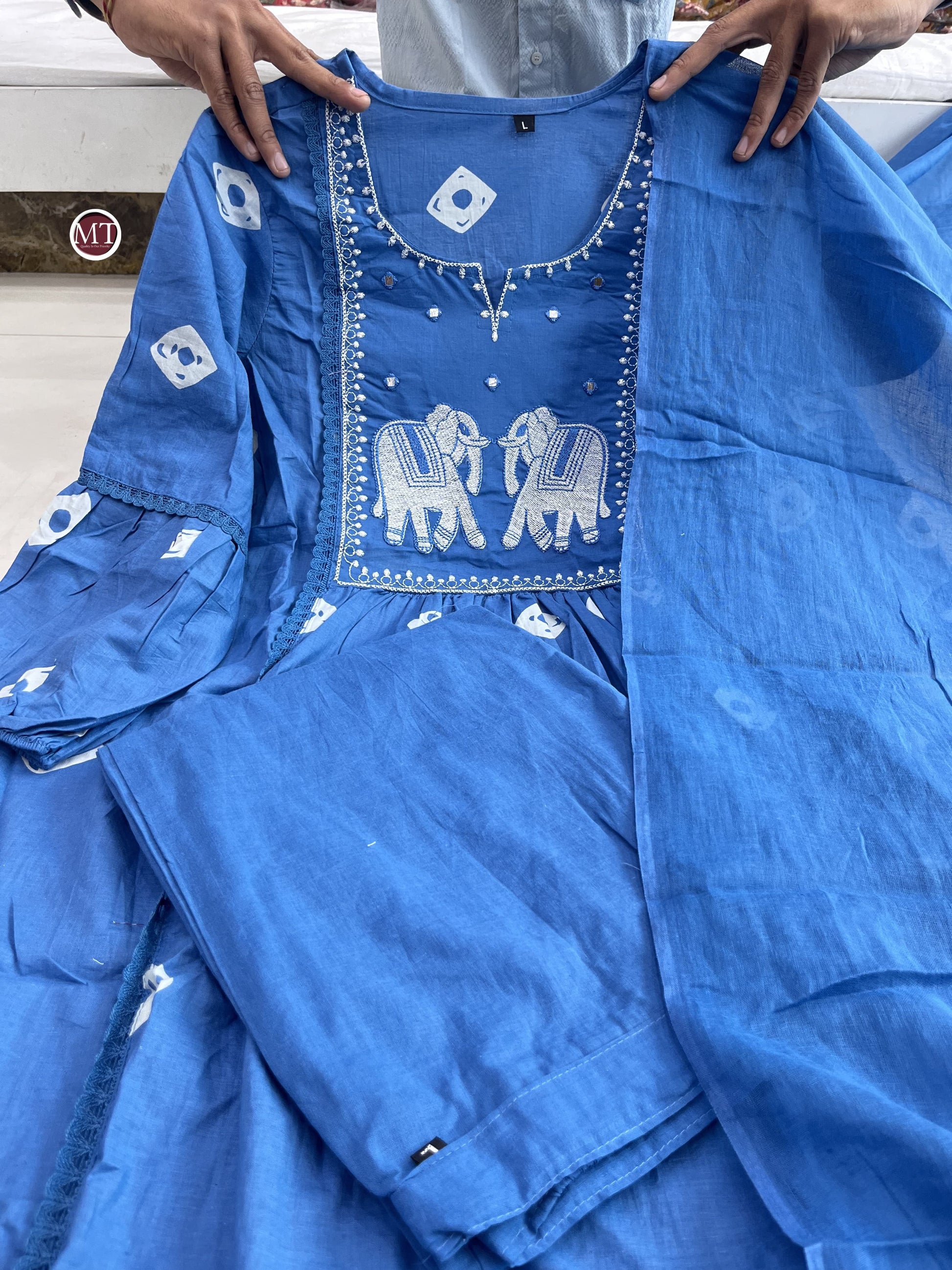 Product Image - Designer Cotton Embroidery Suit Set with Handwork - Perfect Festive & Ethnic Wear
