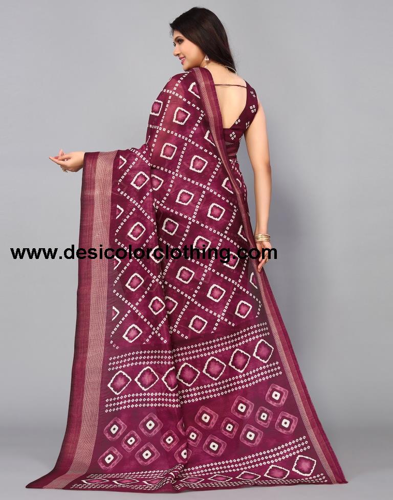 Wine Cotton Saree