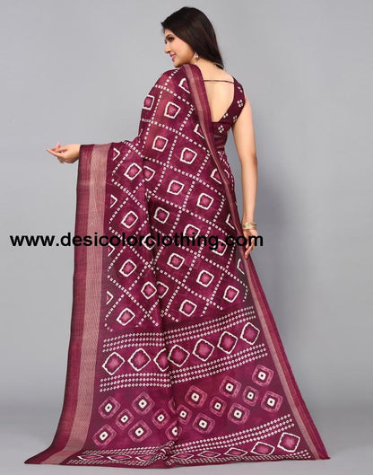 Wine Cotton Saree