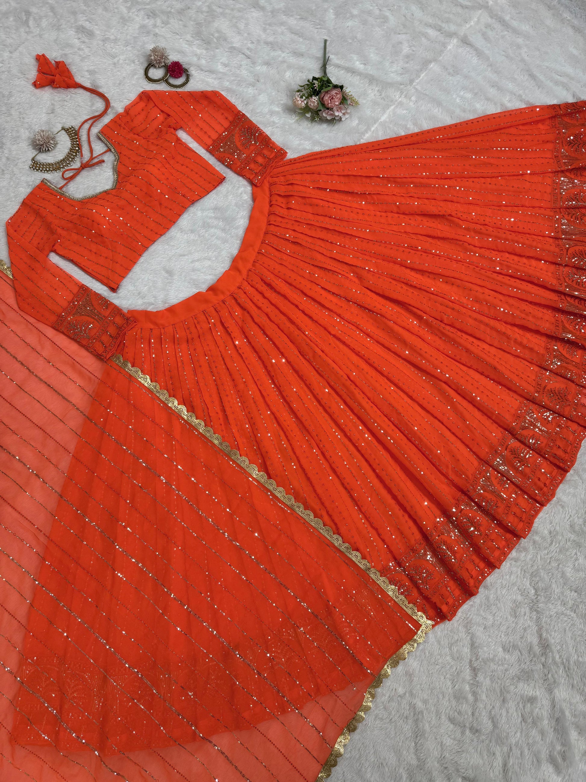 Product Image - QRC-321 Lehengha Choli Set - Foux Georgette, Thread with Sequnce Work