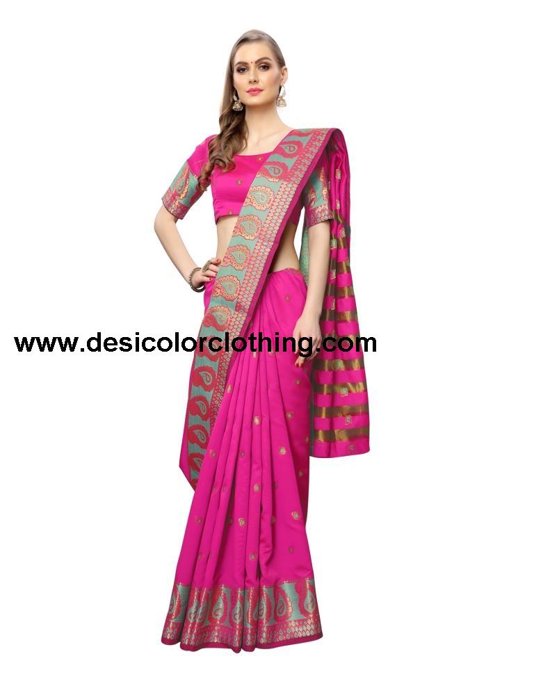 Pink Coloured Poly Silk Jacquard Partywear saree