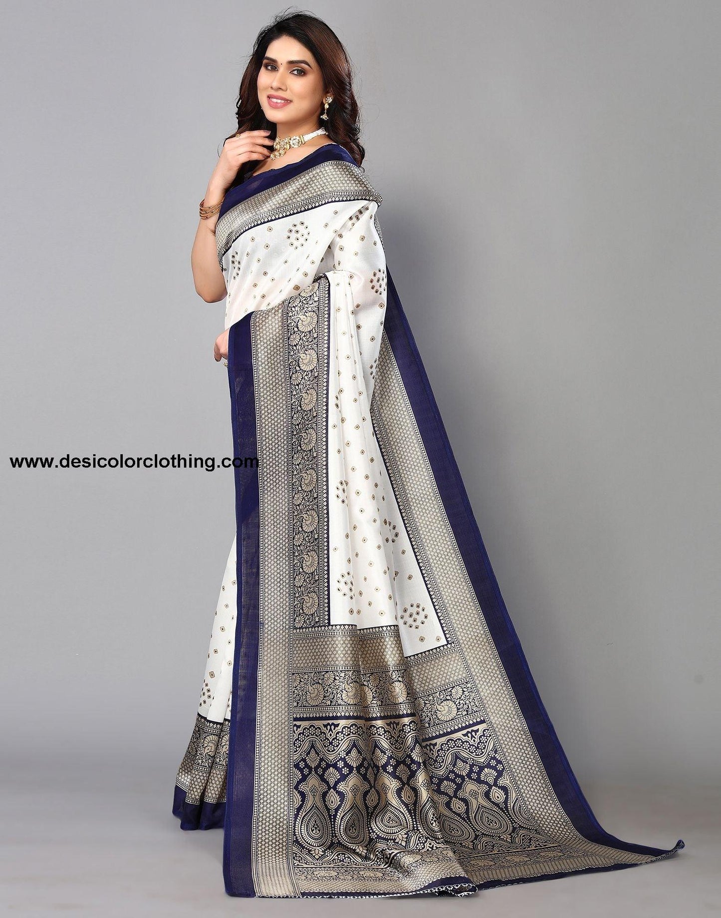 White Silk Bandhani Saree