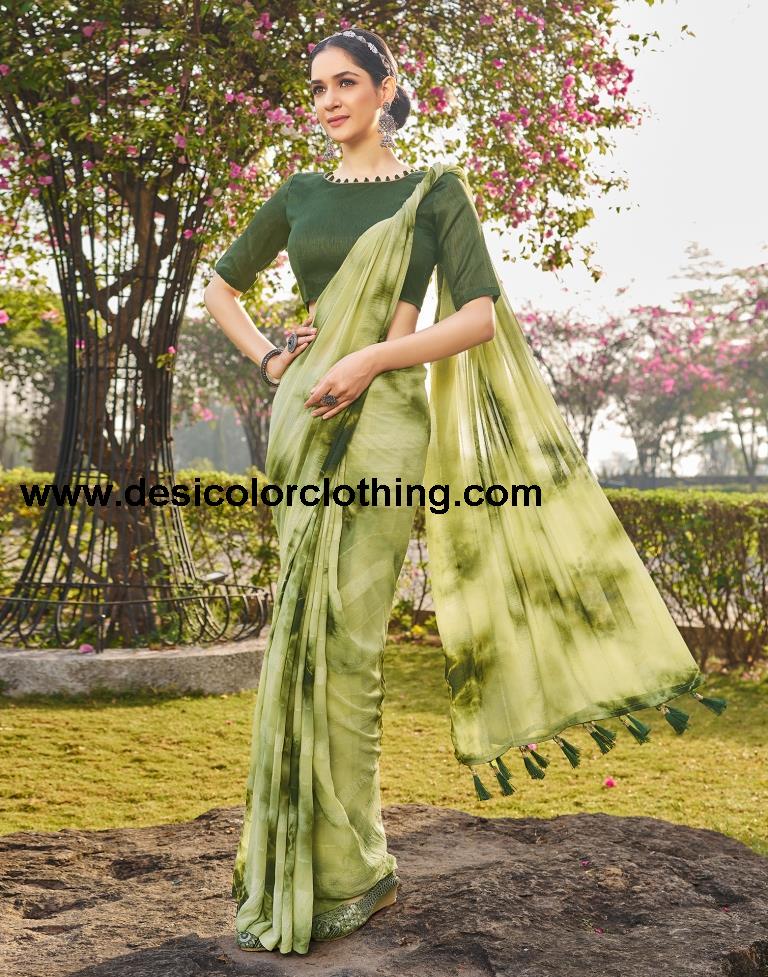 Pista Green Georgette Printed Saree