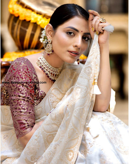 White Silk Plain Saree