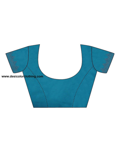 Blue Swarovski Satin Plain Saree