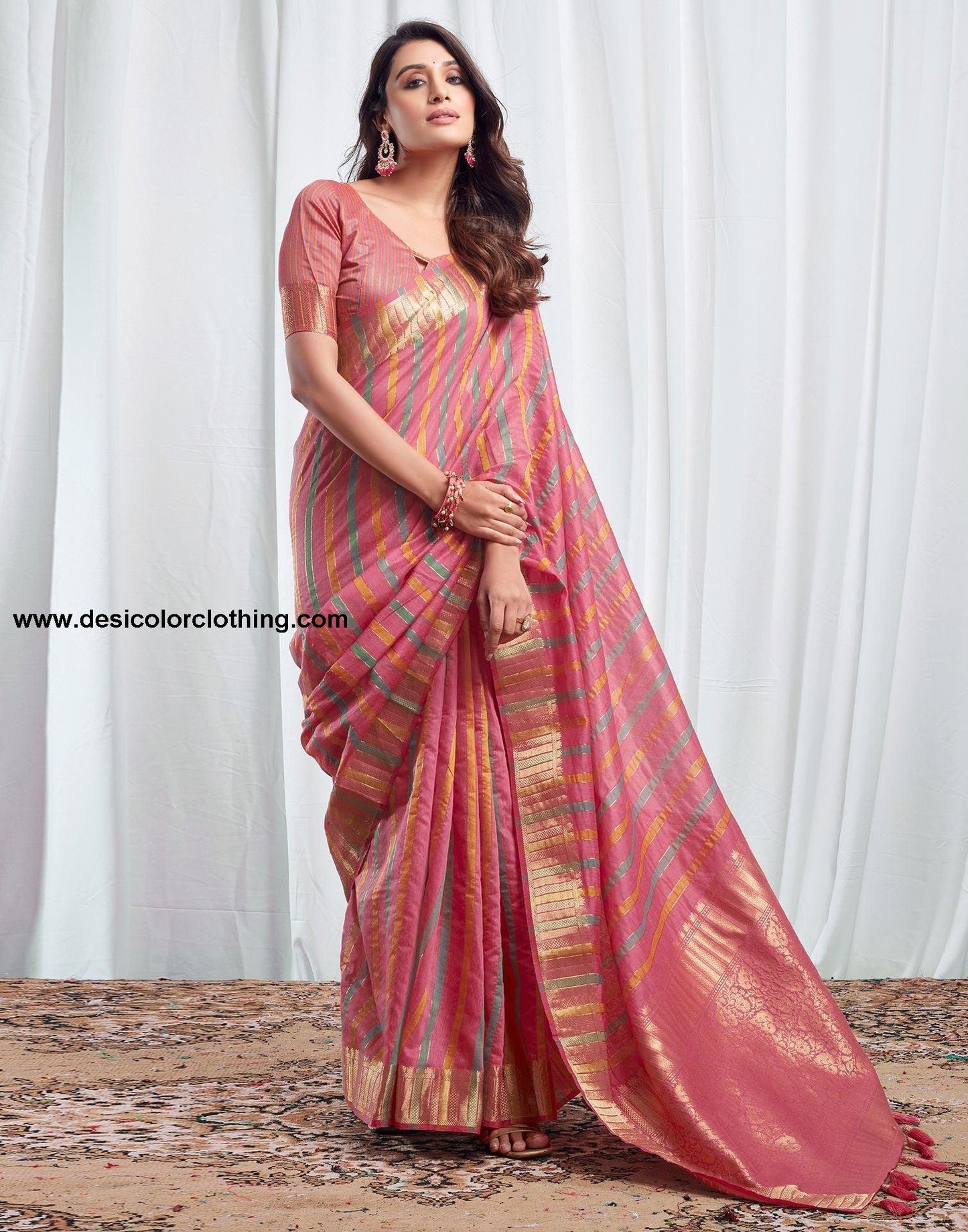Pink Woven Silk Saree