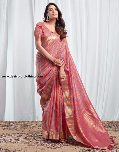 Pink Woven Silk Saree