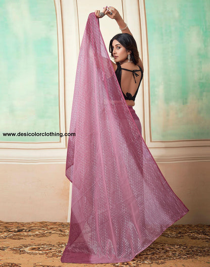 Pink Plain Georgette Pre-Draped Saree