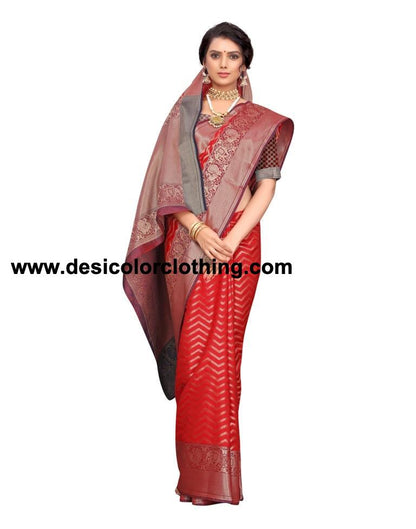Red Coloured Poly Silk Jacquard Partywear saree
