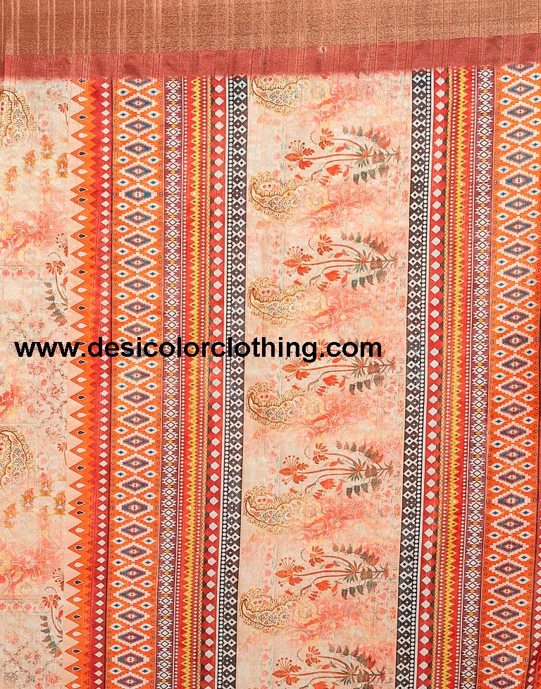 Cream Silk Printed  Saree
