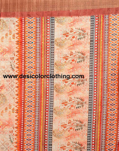 Cream Silk Printed  Saree
