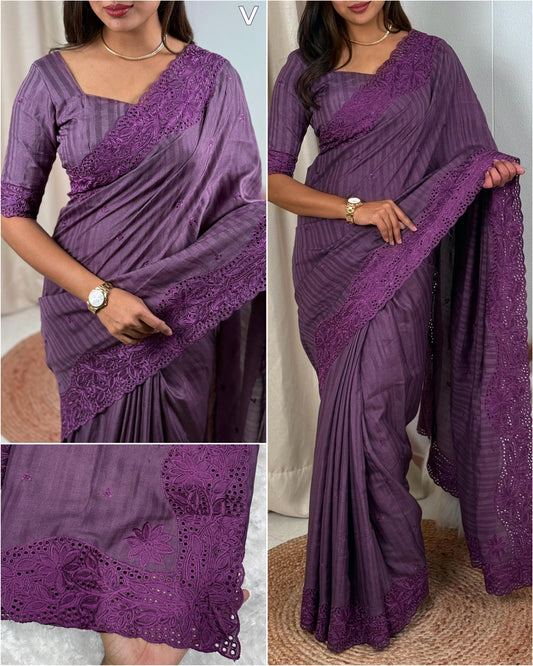 Product Image - Elegant Visca Slub Silk Designer Saree