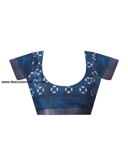 Blue Printed Cotton Geometric Saree