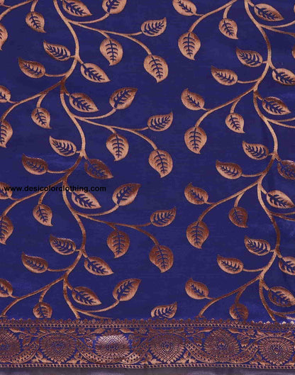 Blue And Pink Banarasi Silk Woven Saree With Tassels