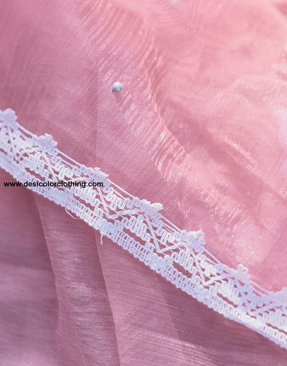 Pink Net Plain Saree
