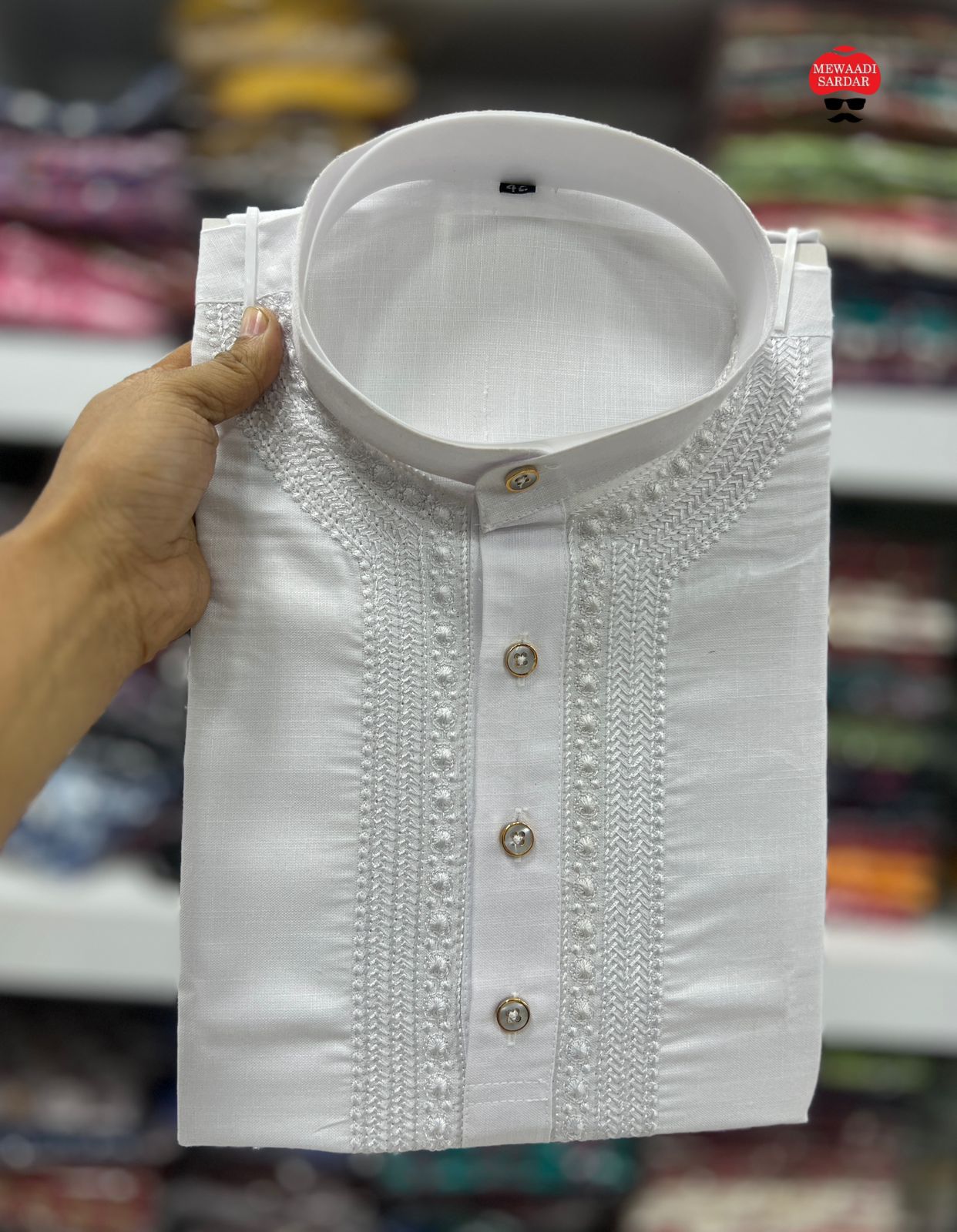 Product Image - Royal Kurta Embroidery Work Cotton Kurta Pyjama Set for Men - M L XL XXL