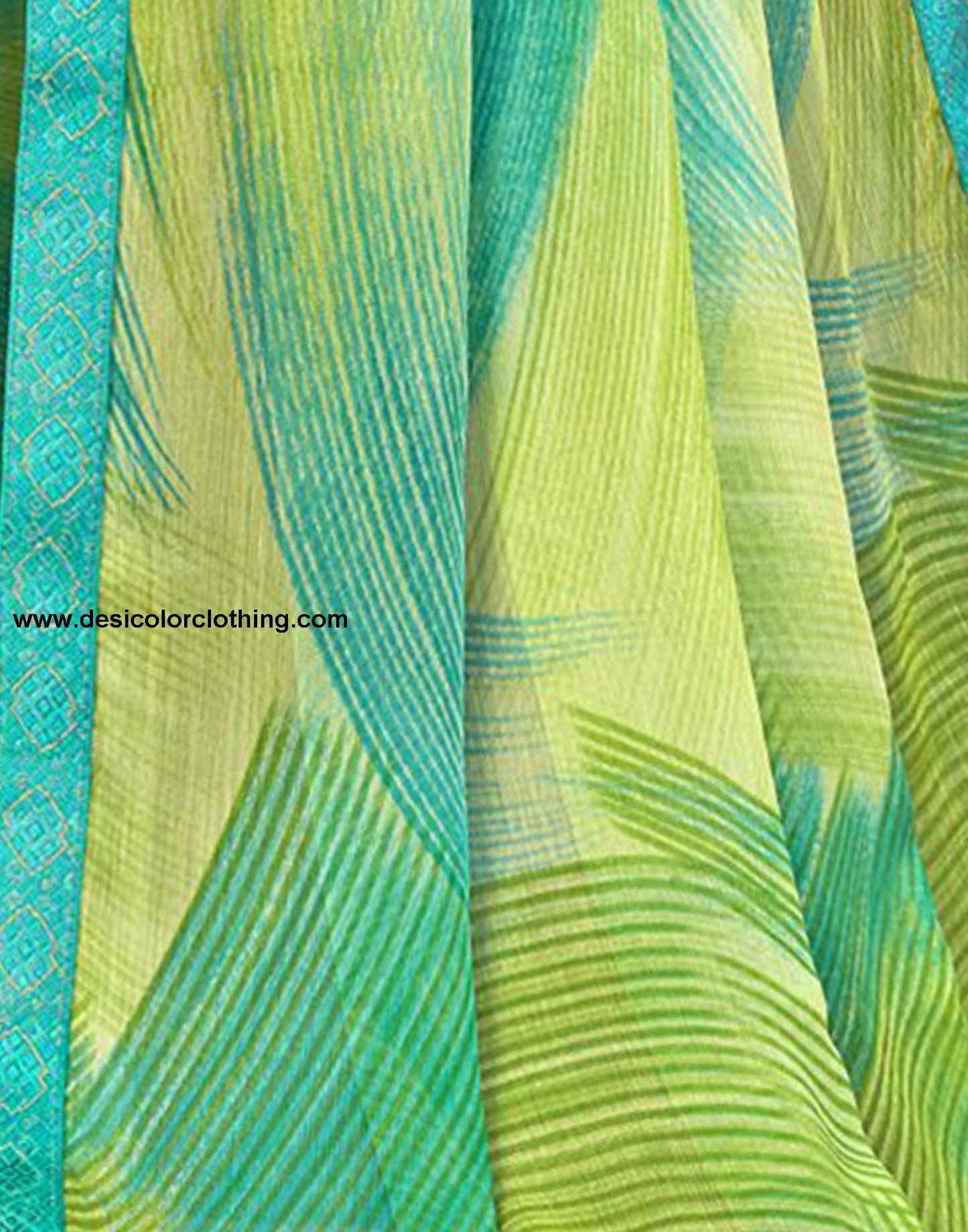Parrot Green Printed Chiffon Saree