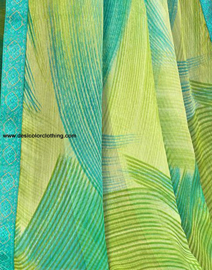 Parrot Green Printed Chiffon Saree