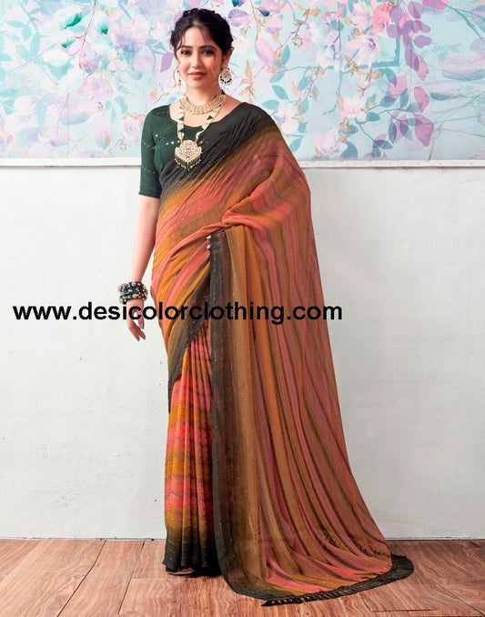 Dark Mehandi Green Georgette Printed Sarees