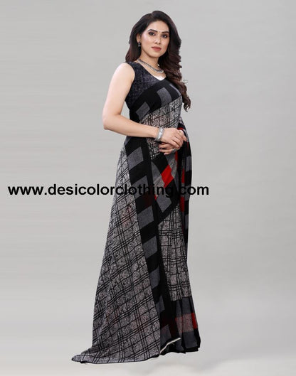 Stone Grey Printed Saree | 1989S385
