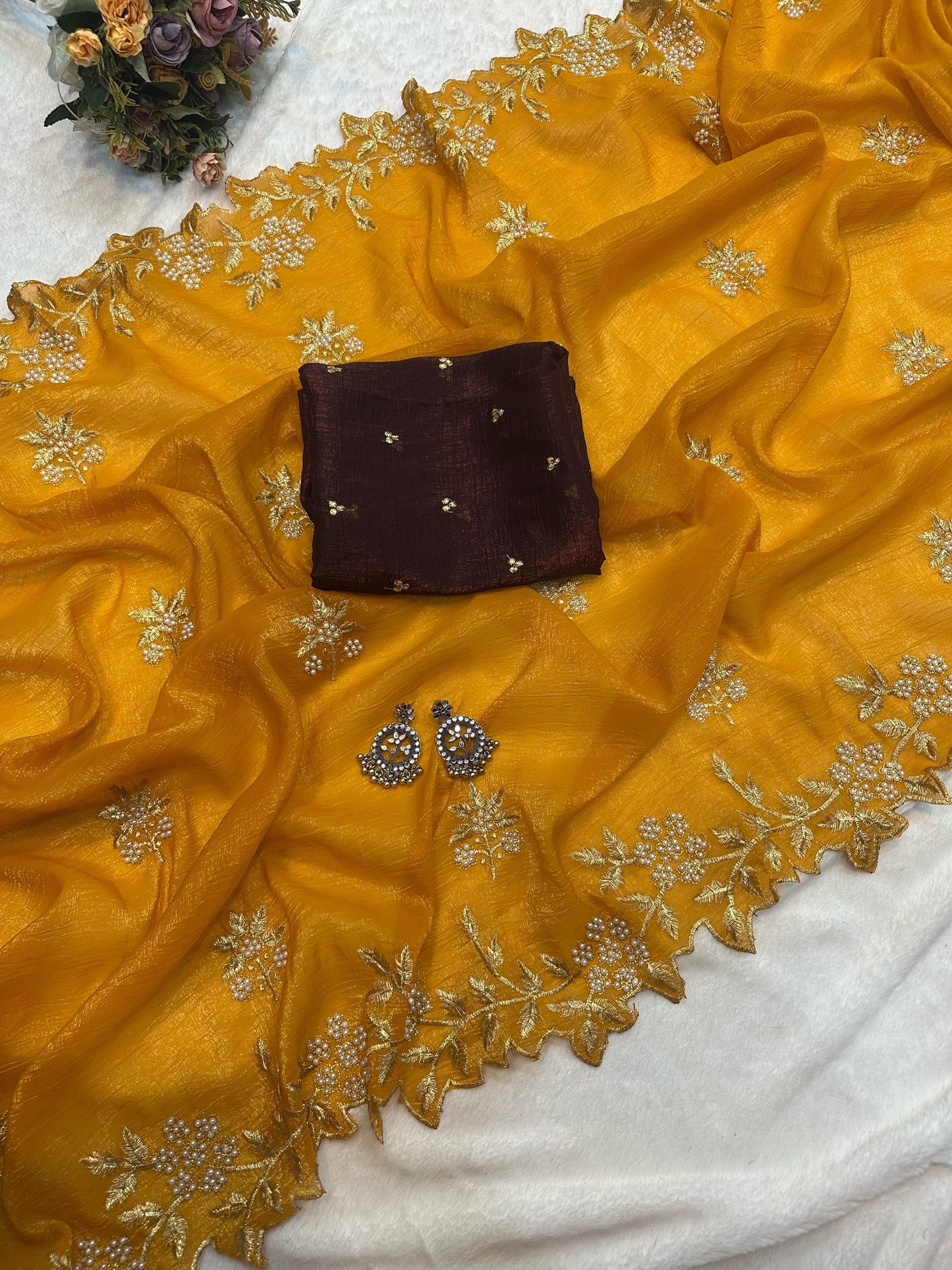 Product Image - Crunchy Crush Soft Saree with Exquisite Embroidery