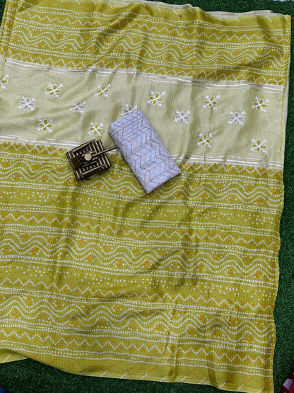 Product Image - Designer Kota Linen Saree with Bandhej Print & Sequin Work - Perfect Festive & Wedding Attire