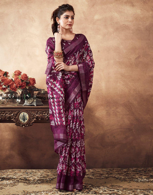Purple Printed Cotton Saree