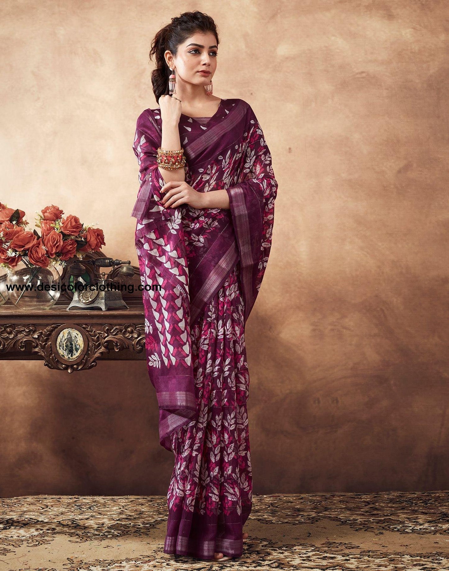 Purple Printed Cotton Saree