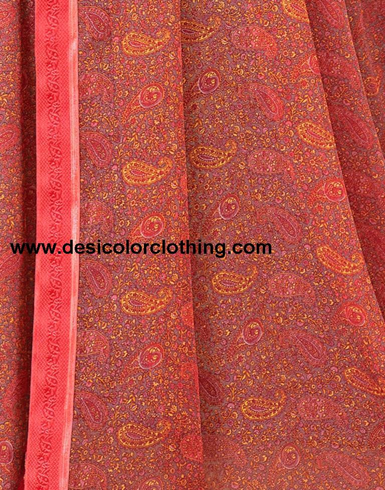 Punch Pink Georgette Printed Sarees