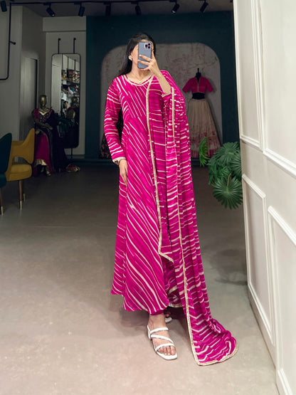 Product Image - Elegant Georgette Gown with Leheriya Print - Festive Wear