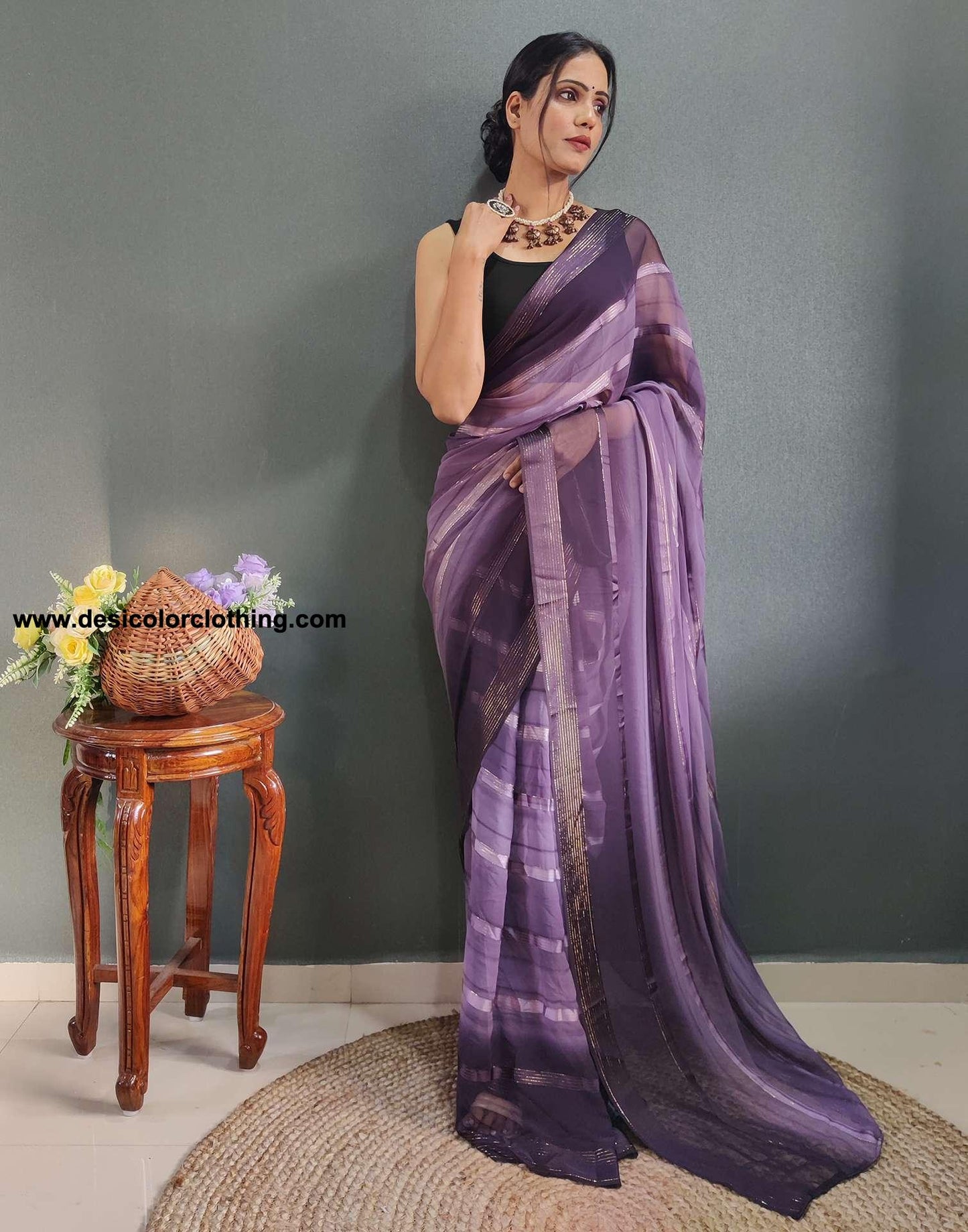 Dusty Lavender Weaving Georgette Pre-draped Saree