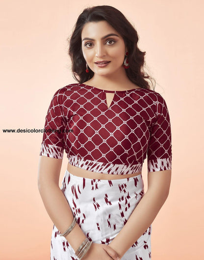 White Printed Chiffon Saree