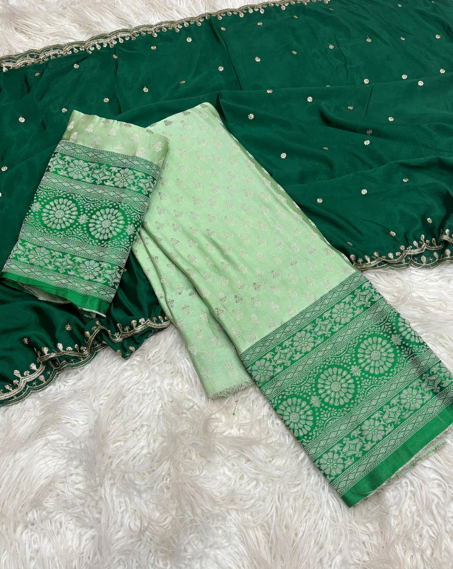 Product Image - Exquisite Pongal Special Designer Saree with Banarasi Border and Chiffon Dupatta - Festive Wear