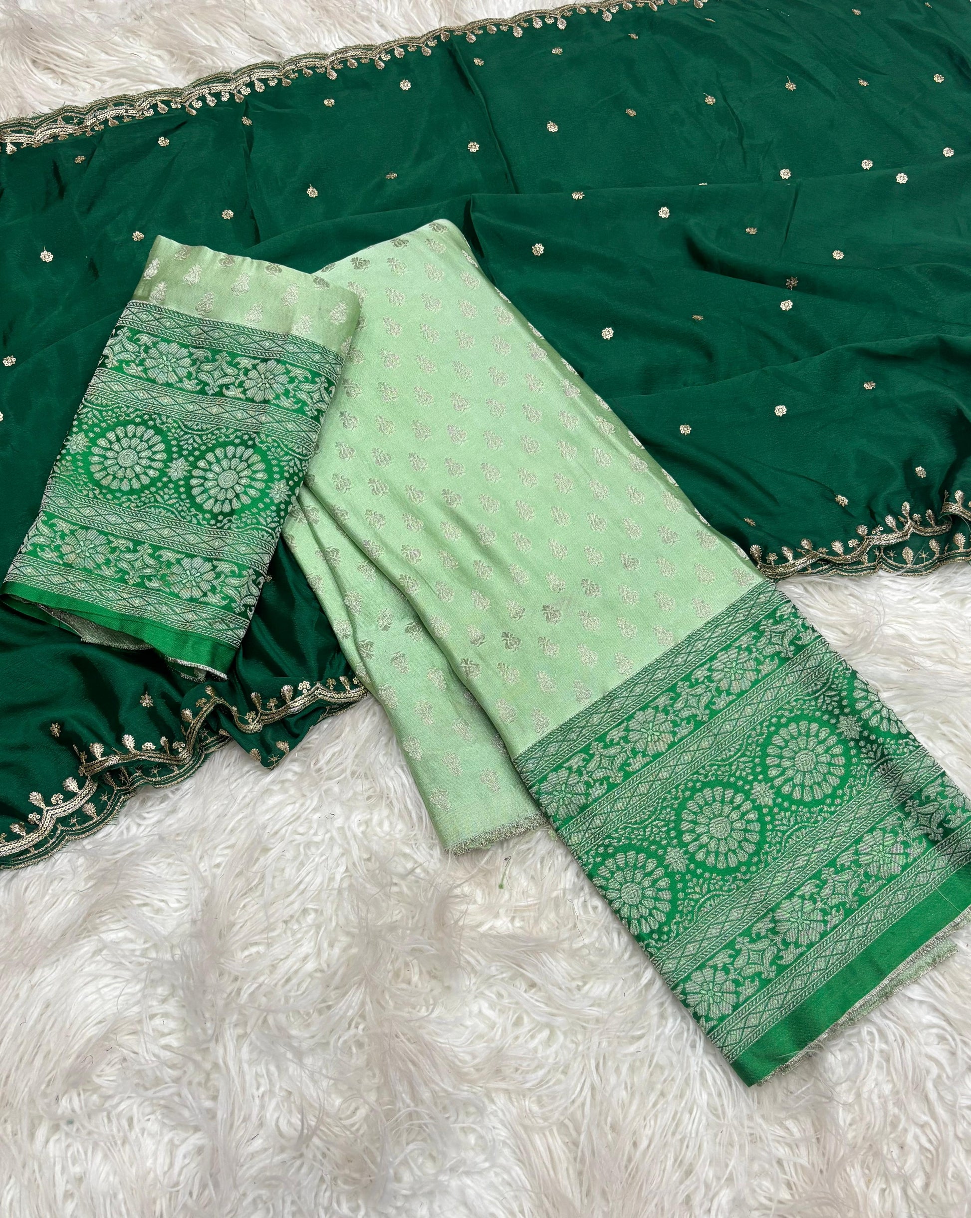 Product Image - Exquisite Pongal Special Designer Saree with Banarasi Border and Chiffon Dupatta - Festive Wear
