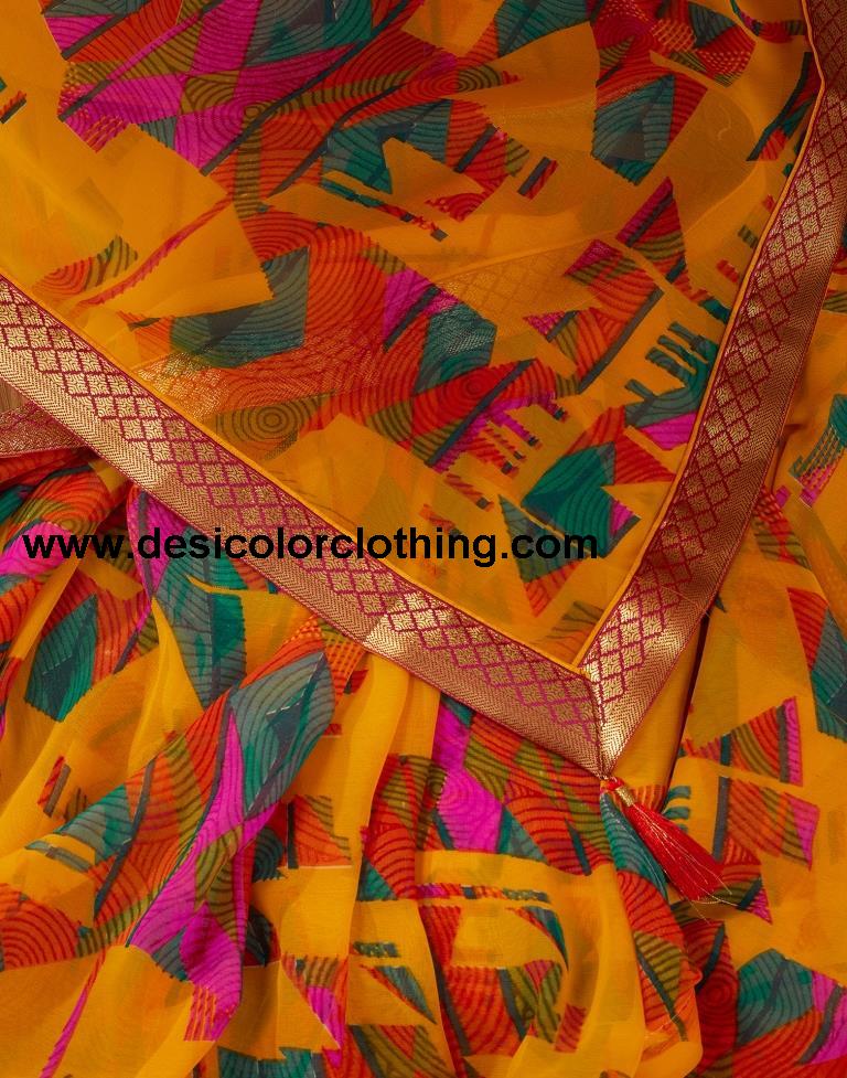 Turmeric Georgette Printed Saree