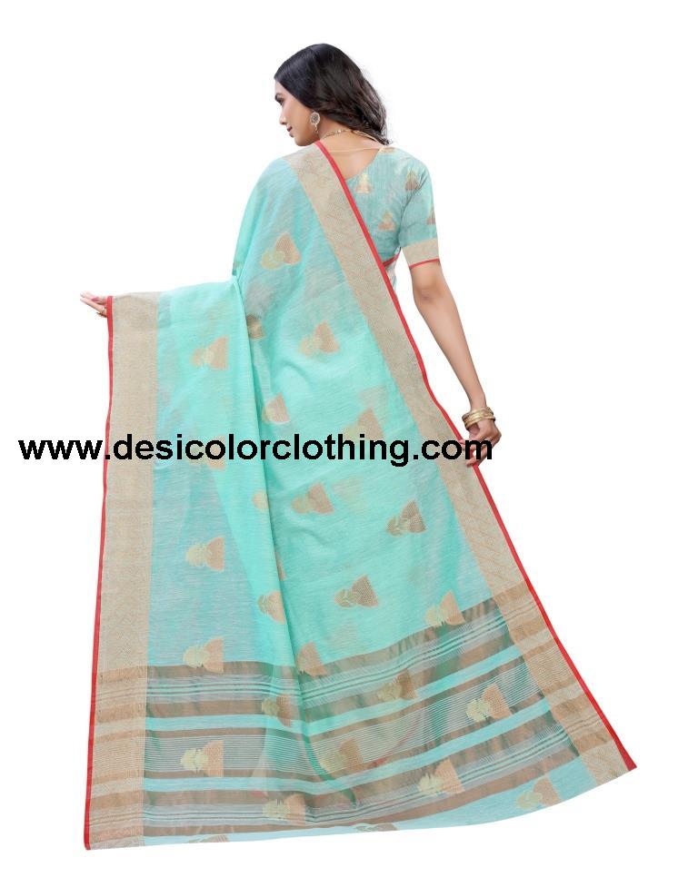 Sky Blue Coloured Cotton Slub Jacquard Partywear saree