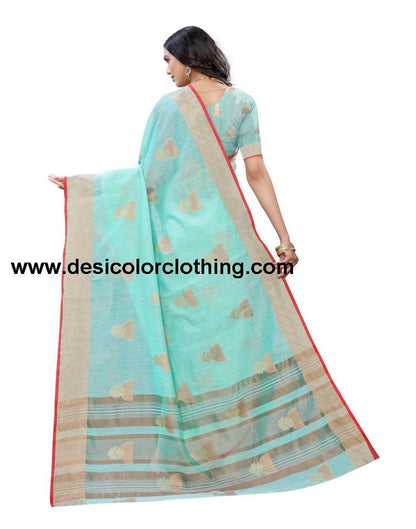 Sky Blue Coloured Cotton Slub Jacquard Partywear saree