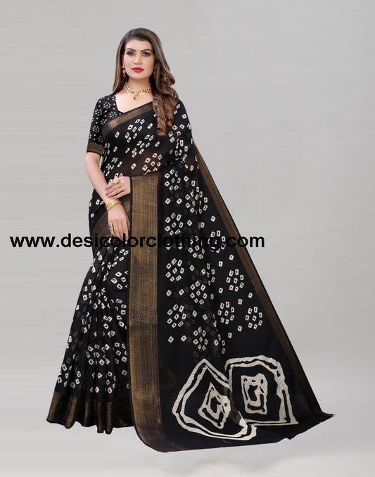 Black Cotton Bandhani Printed Saree | 1985S484