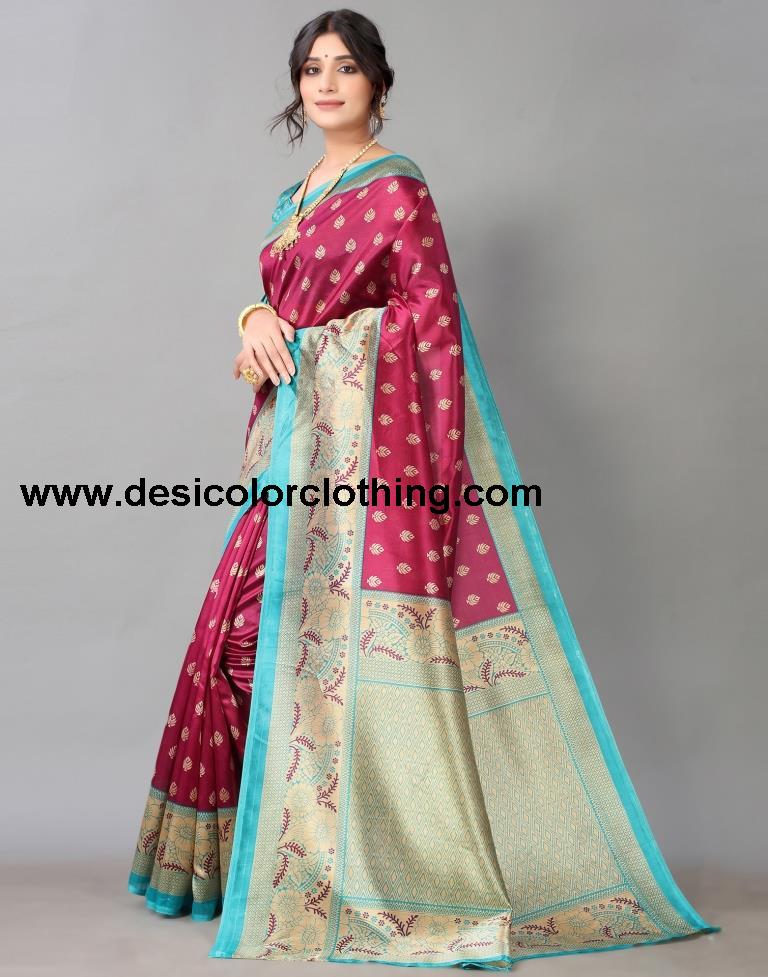 Wine And Beige Silk Saree