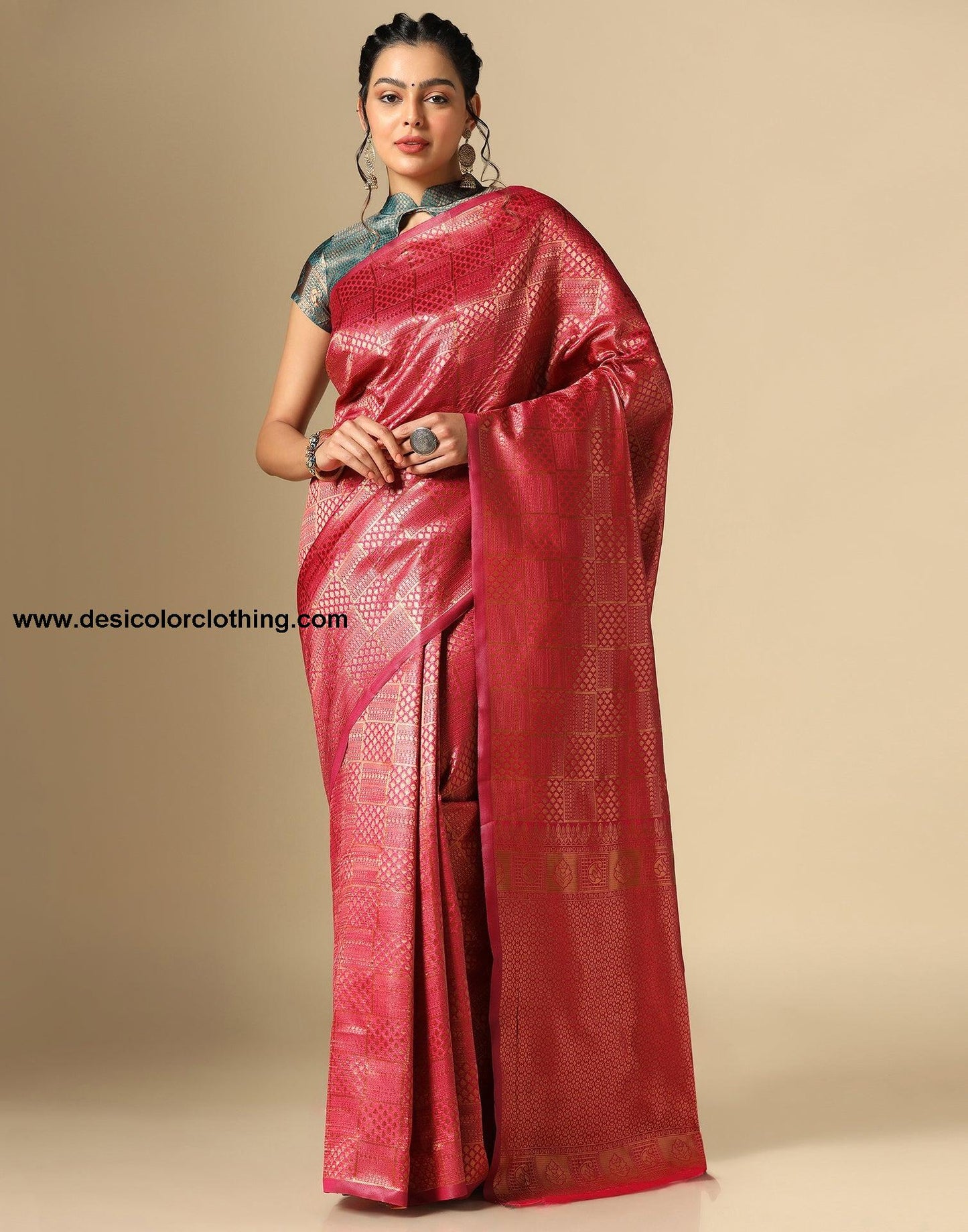 Dark Pink Silk Jacquard Saree