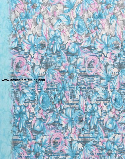 Sky Blue Georgette Floral Printed Saree